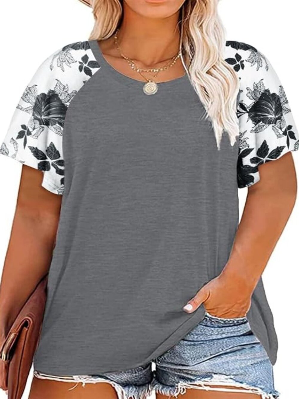 HDLTE Women's Plus Size 5 XL Top Floral Bell Sleeve T Shirt